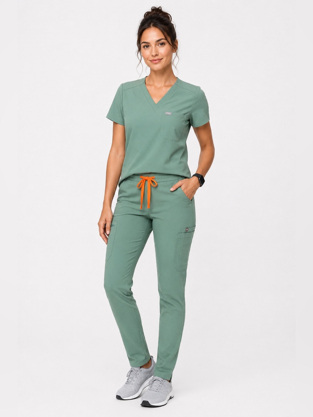 FIGS Catarina Scrub Top & Yola Skinny Scrub Pants Set Jade Green